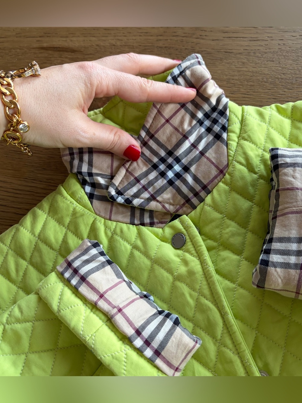 Authentic Burberry Quilted Jacket Girl Coat Outerwear Nova Check Lime 9-10 yesrs